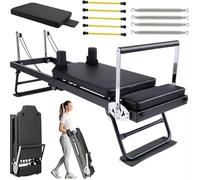 IVEJBZLWMN Máquina de Pilates Reformer, Equipo de Pilates Plegable para Ejercicios de Yoga en casa, con Plataforma de Salto y Doble Resistencia, 4 resortes y 5 Cuerdas, para Entrenar en casa.
