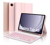 IVEOPPE Funda con Teclado Samsung Galaxy Tab A9 8.7 Pulgadas 2023, Teclado Samsung Tab A9 (SM-X110/X115/X117), Funda Teclado Español Ñ Bluetooth Retroiluminado Desmontable para Samsung A9 8.7", Rosa
