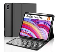 IVEOPPE Funda Redmi Pad Pro 12.1 con Teclado, Teclado Xiaomi Poco Pad 12.1 Pulgadas 2024, Funda Teclado Retroiluminado Español Ñ Desmontable Bluetooth para Xiaomi Redmi Pad Pro 12.1" 2024, Negro