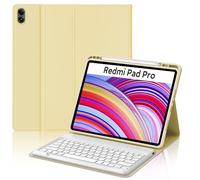 IVEOPPE Funda Redmi Pad Pro 12.1 con Teclado, Teclado Xiaomi Poco Pad 12.1 Pulgadas 2024, Teclado Español Ñ Bluetooth Desmontable para Xiaomi Redmi Pad Pro 12.1" 2024, Amarillo Claro
