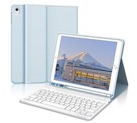 IVEOPPE Funda Teclado para iPad 9/8/7 generacion 10.2"/Air 3 10.5"/Pro 10.5, Teclado Español Ñ QWERTY Bluetooth Desmontable para iPad 2021/2020/2019, Azul Cielo