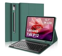 IVEOPPE Funda Teclado para Lenovo Tab P12 12.7 Pulgadas 2023 TB-370FU | Capa Keyboard QWERTY Español Ñ, Bluetooth Magnético Desmontable Recargable Teclado con Portalápices, Verde oscuro