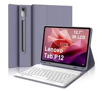 IVEOPPE Funda Teclado para Lenovo Tab P12 12.7 Pulgadas 2023 TB-370FU | Capa Keyboard QWERTY Español Ñ, Bluetooth Magnético Desmontable Recargable Teclado con Portalápices, Violeta gris