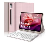 IVEOPPE Funda Teclado para Lenovo Tab P12 12.7 Pulgadas 2023 TB-370FU | Capa Keyboard QWERTY Español Ñ, Bluetooth Magnético Desmontable Recargable Teclado con Portalápices, Rosa claro