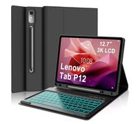 IVEOPPE Funda Teclado para Lenovo Tab P12 12.7 Pulgadas 2023 TB-370FU | Capa Keyboard Retroiluminado de 7 Colores QWERTY Español Ñ, Bluetooth Magnético Desmontable Teclado con Portalápices, Negro