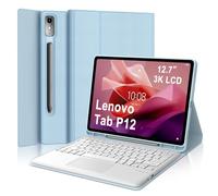 IVEOPPE Funda Teclado para Lenovo Tab P12 12.7 Pulgadas 2023 TB-370FU | Capa Keyboard Touchpad QWERTY Español Ñ, Bluetooth Magnético Desmontable Recargable Teclado con Portalápices, Azul claro
