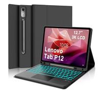 IVEOPPE Funda Teclado para Lenovo Tab P12 12.7 Pulgadas 2023 TB-370FU | Capa Keyboard Touchpad Retroiluminado QWERTY Español Ñ, Bluetooth Magnético Desmontable Teclado con Portalápices, Negro