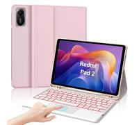 IVEOPPE Funda Teclado para Xiaomi Redmi Pad 2/Redmi Pad SE 11 Pulgada, Keyboard Touchpad Iluminación de 7 Colores, Español Magnético Trackpad Desmontable Bluetooth Keyboard, Rosa Claro
