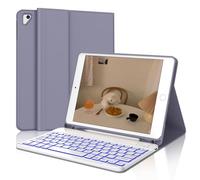 IVEOPPE Teclado iPad 6 Generación 9.7" 2018, Funda Teclado Español Ñ Bluetooth Magnética Retroiluminados para iPad 5a Gen/Pro 9.7/Air 2/Air 1, Púrpura Lavanda