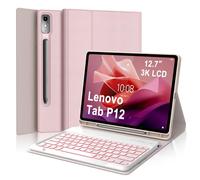 IVEOPPE Teclado Lenovo Tab P12 12.7" 2023, Funda Teclado Español Retroiluminado Bluetooth Magnético Desmontable para Lenovo Tab P12 2023 12.7 Pulgadas TB370FU, Rosa