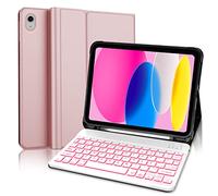 IVEOPPE Teclado para iPad 10 Generación 2022/11 Generación A16 2025 (10.9/11 Pulgada), QWERTY Español Ñ, Retroiluminado Bluetooth Magnéticamente Funda Teclado para iPad 10/11 Gen, Oro Rosa