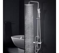 iVIGA Columna Ducha Termostática, Duchas de Baño Conjunto 200mmx200mm con ducha de mano ABS, Alcachofa Ducha Lluvia y 3 Tipos Duchas de Baño, Barra de Ducha Altura Adjustable,Cromado