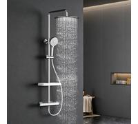 iVIGA Columna Ducha Termostática, Duchas de Baño Conjunto 300mmx300mm con Rociador, Alcachofa Ducha Lluvia y 3 Tipos Duchas de Baño, Barra de Ducha Altura Adjustable,Cromado