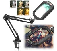 IVMAIE Lupa rectangular de 10 aumentos con luz, 5 modos de color, lupa regulable continua con soporte, lámpara de escritorio con abrazadera iluminada por LED con brazo oscilante, manos libres para