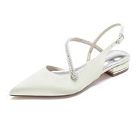 IvoireCh - Zapatos planos de satén con abalorio para mujer, cómodos zapatos de novia blancos con correa al tobillo, zapatos de fiesta de graduación, Marfil, 37 EU