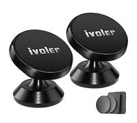 ivoler 2 Pack Soporte Magnético Móvil Coche Universal Aluminio con 4 Pegatinas Metalicas, Mini Iman Coche Móvil/Soporte Auto Car Mount Metálico 360° Rotación para Móviles Dispositivo GPS -Negro