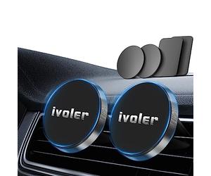 ivoler 2 Pack Soporte Móvil Coche, Iman Coche Móvil para Rejilla del Aire, 360°Rotación, Soporte Magnético para Smartphone, los télefonos móviles y Dispositivo GPS, Negro