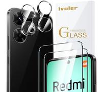 ivoler 2 Piezas Cristal Vidrio Templado Protector de Pantalla para Xiaomi Redmi 13 4G / Poco M6 4G, con 2 Piezas Protector de Lente de Cámara, 9H Dureza, Antiarañazos, Sin Burbujas