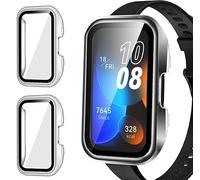 ivoler 2 Piezas Duro PC Funda para Huawei Band 10 / Huawei Band 9 / Huawei Band 8, Protección Completa Anti-arañazos Protector de Pantalla de Cristal Vidrio Templado Carcasa Transparente Delgada Case