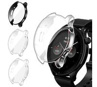 iVoler 3 Piezas Funda con Protector de Pantalla para Amazfit GTR 4, Protección Completa Carcasa Protectora Delgado Suave TPU Anti-Arañazos Case, 2 Transparente + 1 Negro
