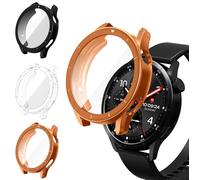 ivoler 3 Piezas Funda con Protector de Pantalla para Xiaomi Watch S5 46mm, Protección Completa Carcasa Protectora Delgado Suave TPU Anti-Arañazos Case, Transparente + Negro + Oro Rosa