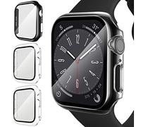 ivoler 3 Piezas Funda Dura para Apple Watch Series 9 8 7 41mm, Protección Completa Protector de Pantalla de Cristal Vidrio Templado Antigolpes Anti-arañazos Estuche Carcasa, 2 Transparente + 1 Negro
