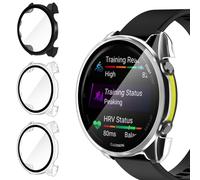 iVoler 3 Piezas Funda Dura PC para Garmin Forerunner 970, Protección Completa Protector de Pantalla de Cristal Vidrio Templado Antigolpes Anti-arañazos Bumper Estuche Carcasa, 2 Transparente + 1 Negro