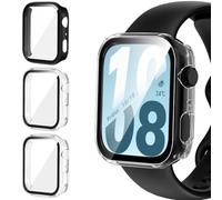 ivoler 3 Piezas Funda Dura PC para Honor Watch X5i, Protección Completa Protector de Pantalla de Cristal Vidrio Templado Antigolpes Anti-arañazos Estuche Carcasa, 2 Transparente + 1 Negro