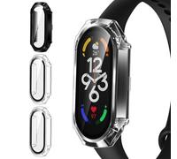 ivoler 3 Piezas Funda Dura PC para Xiaomi Smart Band 10/9 / 8, Protección Completa Protector de Pantalla de Cristal Vidrio Templado Antigolpes Anti-arañazos Estuche Carcasa, 2 Transparente + 1 Negro