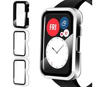 iVoler 3 Piezas Funda para Huawei Watch Fit/SE Special Edition/OPPO Watch Free con Protector de Pantalla de Cristal Templado, Protección Completa Anti-arañazos Carcasa, 2 Transparente + 1 Negro