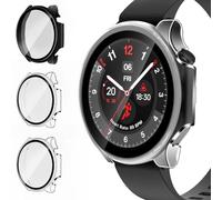 ivoler 3 Piezas Funda para Oneplus Watch 2 / Oppo Watch X, Protección Completa Protector de Pantalla de Cristal Vidrio Templado Duro PC Anti-arañazos Carcasa, 2 Transparente + 1 Negro