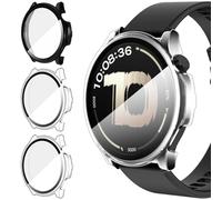 ivoler 3 Piezas Funda para Oneplus Watch Lite/OPPO Watch S, Protección Completa Protector de Pantalla de Cristal Vidrio Templado Antigolpes Anti-arañazos Estuche Carcasa, 2 Transparente + 1 Negro