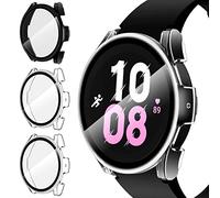 iVoler 3 Piezas Funda para Samsung Galaxy Watch 5 44mm / Watch 4 44mm, Protección Completa Protector de Pantalla de Cristal Vidrio Templado Duro PC Anti-arañazos Carcasa, 2 Transparente + 1 Negro