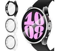 iVoler 3 Piezas Funda para Samsung Galaxy Watch 6 44mm, Protección Completa Protector de Pantalla de Cristal Vidrio Templado Duro PC Anti-arañazos Carcasa, 2 Transparente + 1 Negro
