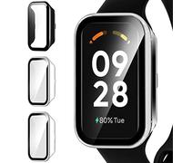 ivoler 3 Piezas Funda para Xiaomi Smart Band 8 Active/Redmi Smart Band 2 / Amazfit Band 7, Protector de Pantalla de Cristal Vidrio Templado Duro PC Anti-arañazos Carcasa, 2 Transparente + 1 Negro
