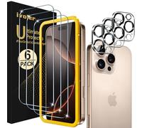 ivoler 3 Piezas Protector de Pantalla para iPhone 16 Pro con 3 Piezas Protector de Lente de Cámara y Marco de Instalación, Cristal Vidrio Templado Anti-Arañazos, 9H Dureza, Ultra HD