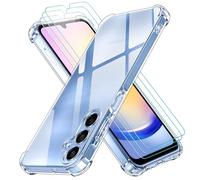 ivoler 4 in 1 Funda para Samsung Galaxy A25 5G con 3 Piezas Cristal Templado, Transparente Carcasa Protectora Antigolpes Case, Suave TPU Silicona Anti-Choques Caso