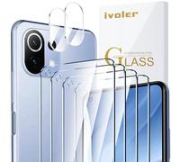 ivoler 4 Piezas Protector de Pantalla Compatible con Mi 11 Lite 4G / 5G / NE con [2 Piezas] Protector de Lente de Cámara y Marco de Instalación Fácil, Cristal Vidrio Templado Premium