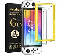 ivoler 4 Piezas Protector de Pantalla Compatible con Nintendo Switch OLED Modelo 7 Pulgadas 2021 Modelo, Incluye Marco de Instalación Fácil, Cristal Vidrio Templado Premium