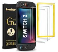 ivoler 4 Piezas Protector Pantalla para Nintendo Switch 2 Model 2025, instalación en 30 segundos Incluye Marco de Instalación Fácil, Cristal Vidrio Templado Premium