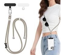 ivoler Cordon para Movil Universal, Cuerda para Movil Ajustable con 2 Parches Duraderos y Lazo de Cuero Negro, Compatible con Todos Los Teléfonos Inteligentes y la Mayoría de los Funda - Marrón Claro