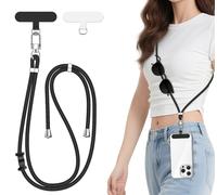 ivoler Cordon para Movil Universal, Cuerda para Movil Ajustable con 2 Parches Duraderos y Lazo de Cuero Negro, Compatible con Todos Los Teléfonos Inteligentes y la Mayoría de los Funda - Negro