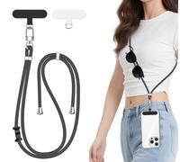 ivoler Cordon para Movil Universal, Cuerda para Movil Ajustable con 2 Parches Duraderos y Lazo de Cuero Negro, Compatible con Todos Los Teléfonos Inteligentes y la Mayoría de los Funda - Gris Oscuro