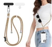 ivoler Cordon para Movil Universal, Cuerda para Movil Ajustable con 2 Parches Duraderos y Lazo de Cuero Negro, Compatible con Todos Los Teléfonos Inteligentes y la Mayoría de los Funda - Amarillo