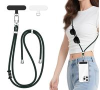 ivoler Cordon para Movil Universal, Cuerda para Movil Ajustable con 2 Parches Duraderos y Lazo de Cuero Negro, Compatible con Todos Los Teléfonos Inteligentes y la Mayoría de los Funda - Verde Oscuro