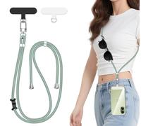 ivoler Cordon para Movil Universal, Cuerda para Movil Ajustable con 2 Parches Duraderos y Lazo de Cuero Negro, Compatible con Todos Los Teléfonos Inteligentes y la Mayoría de los Funda - Verde Matcha
