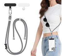 ivoler Cordon para Movil Universal, Cuerda para Movil Ajustable con 2 Parches Duraderos y Lazo de Cuero Negro, Compatible con Todos Los Teléfonos Inteligentes y la Mayoría de los Funda - Gris Claro