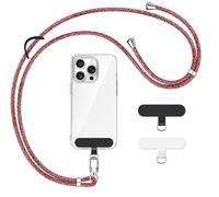 ivoler Cordon para Movil Universal, Cuerda para Movil Ajustable con 2 Parches Duraderos y Lazo de Cuero Negro, Compatible con Todos Los Teléfonos Inteligentes y la Mayoría de los Funda - Arcoíris Rojo