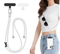 ivoler Cordon para Movil Universal, Cuerda para Movil Ajustable con 2 Parches Duraderos y Lazo de Cuero Negro, Compatible con Todos Los Teléfonos Inteligentes y la Mayoría de los Funda - Blanco