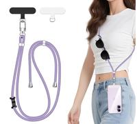 ivoler Cordon para Movil Universal, Cuerda para Movil Ajustable con 2 Parches Duraderos y Lazo de Cuero Negro, Compatible con Todos Los Teléfonos Inteligentes y la Mayoría de los Funda - Morado Claro